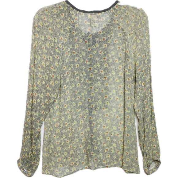 F. Sundance Silk Top M Floral Multicolor Blouse Long Sleeve Round Neck Button - Picture 2 of 3